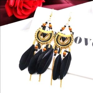 Boho Feather Dangle Drop Earrings